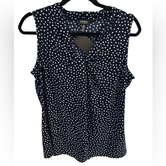 Jones New York Signature Black White Polka Dot Sleeveless Top Blouse M - Picture 1 of 3